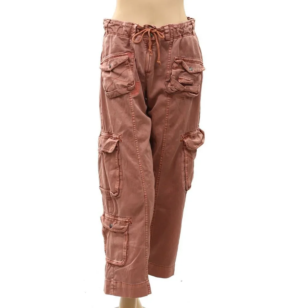 Free People We The Free Tahiti Pull-On Cargo Pants Solid Smocked Cotton M 288479